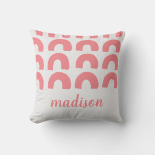 Modern Pink Rainbow Gray Adorable Kids Custom Throw Pillow