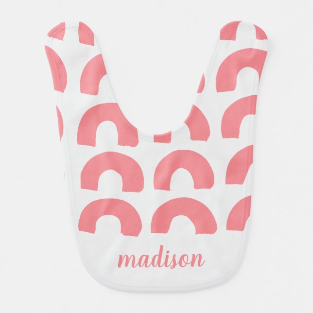 Modern Pink Rainbow Gray Adorable Simple Custom Baby Bib (Front)