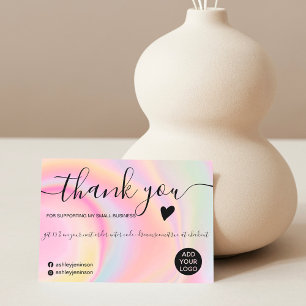 Modern pink rainbow unicorn marble order thank you card