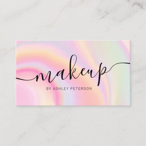 Modern pink rainbow unicorn marble script makeup business card