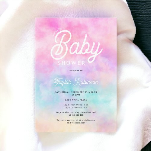 Modern pink rainbow watercolor clouds Baby shower Invitation