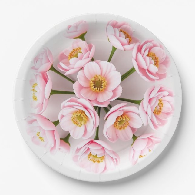 Modern Pink Ranunculus Easter Paper Plates (Front)