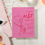 Modern Pink Red 21st Birthday Invitation<br><div class="desc">A hand-drawn pink and red modern 21st birthday invitation features my unique hand-drawn cocktail illustration with playful script font for your stylish twenty first birthday celebration. With this design,  you can personalize with your details on both the front and back card design.</div>