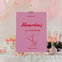 Modern Pink Red 21st Birthday Welcome Sign