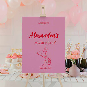 Modern Pink Red 21st Birthday Welcome Sign