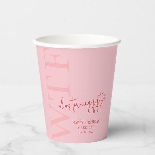 Modern Pink Red 50th Birthday Paper Cups