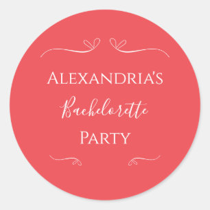 Modern Pink Red Bachelorette Party Classic Round Sticker