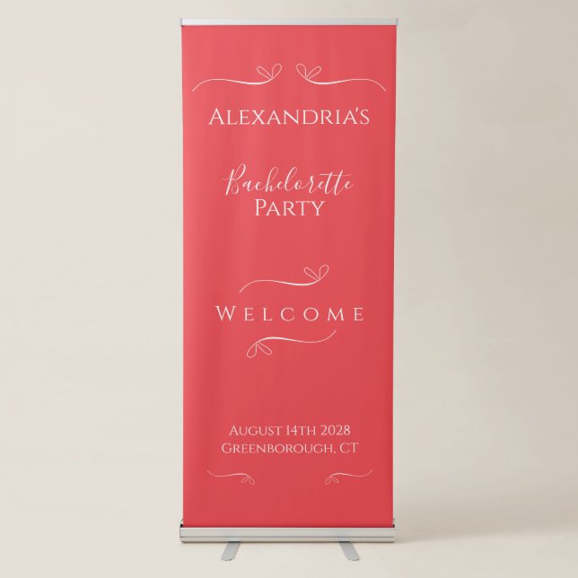 Modern Pink Red Bachelorette Party Welcome Retractable Banner (Front)