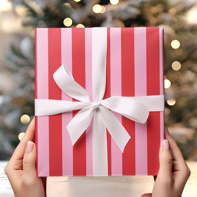Modern Pink & Red Bold Stripe  Wrapping Paper (Creator Uploaded)