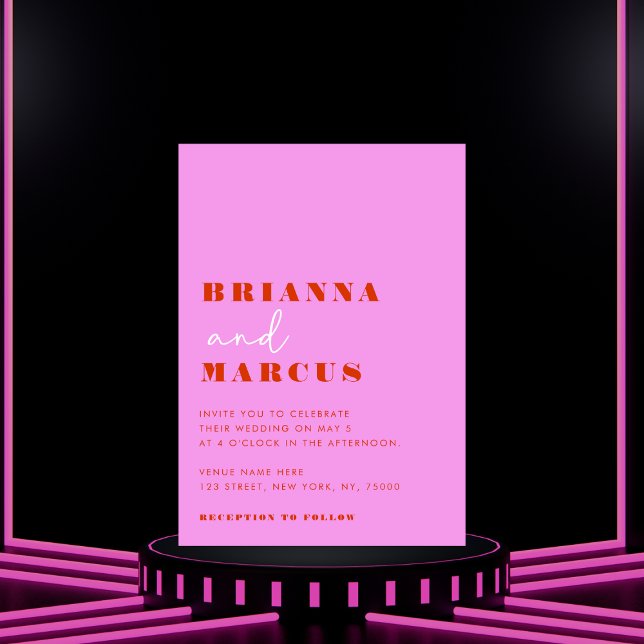 Modern Pink & Red Bold Typography QR Code Wedding Invitation (Creator Uploaded)