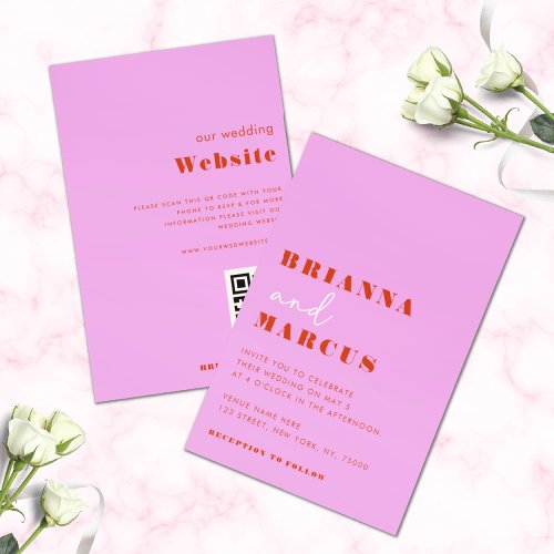 Modern Pink  Red Bold Typography QR Code Wedding Invitation