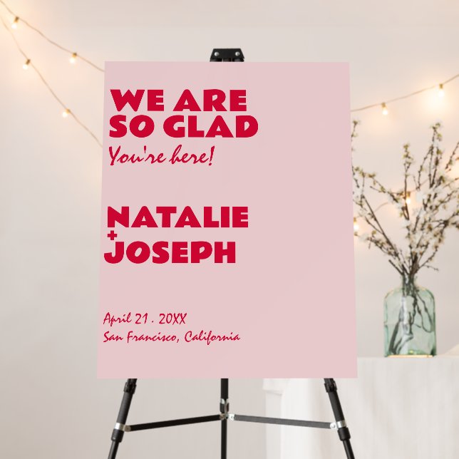 Modern Pink Red Bold Unique Wedding Welcome Sign  (In Situ (Stand))