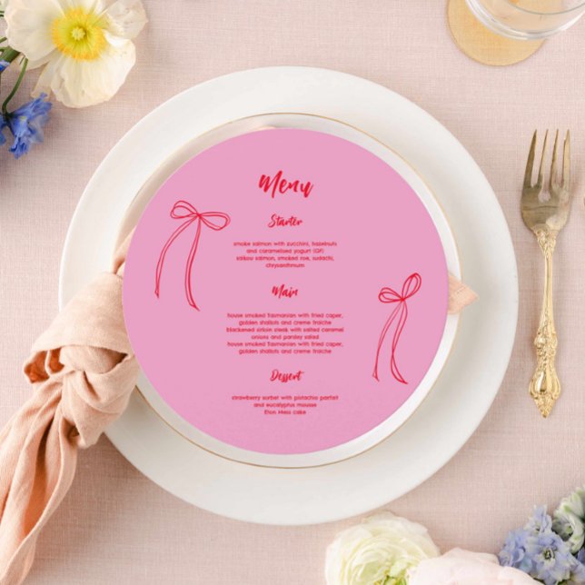 Modern Pink Red Bow Birthday Circular Menu (Creator Uploaded)