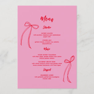 Modern Pink Red Bow Birthday Menu