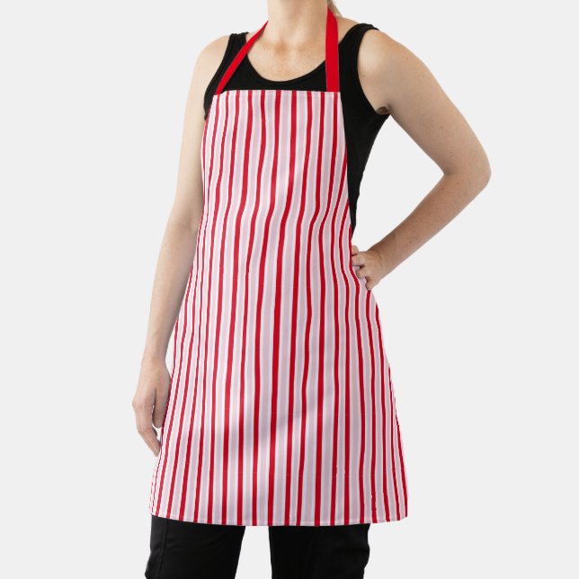 Modern Pink Red Classic Stripes Christmas Apron (Insitu)
