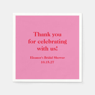 Modern Pink Red Custom Bridal Shower Thank You Napkins