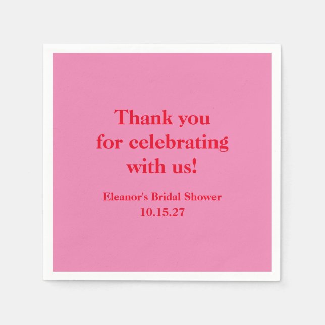 Modern Pink Red Custom Bridal Shower Thank You Napkins (Front)