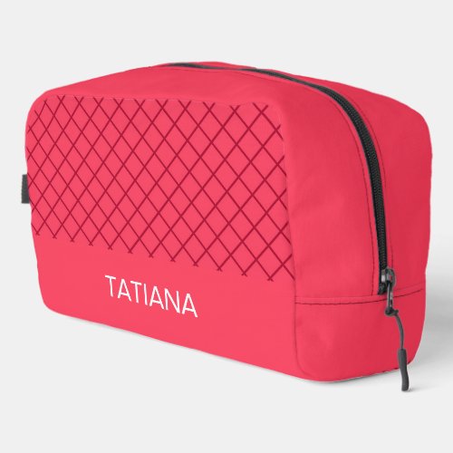 Modern Pink Red Diagonal Line Grid Pattern Dopp Kit