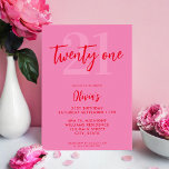 Modern Pink Red Elegant 21st Birthday Invitation<br><div class="desc">A simple modern 21st birthday invitation featuring elegant calligraphy script typography and minimalist design in pink and red color.</div>