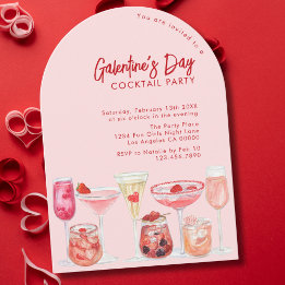 Modern Pink & Red Galentine's Day Cocktail Party Invitation