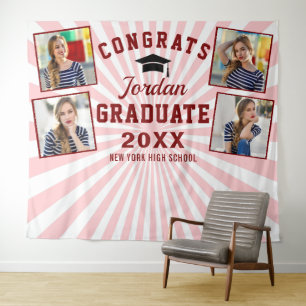 Modern Pink Red Graduation 4 Photo Booth Backdrop