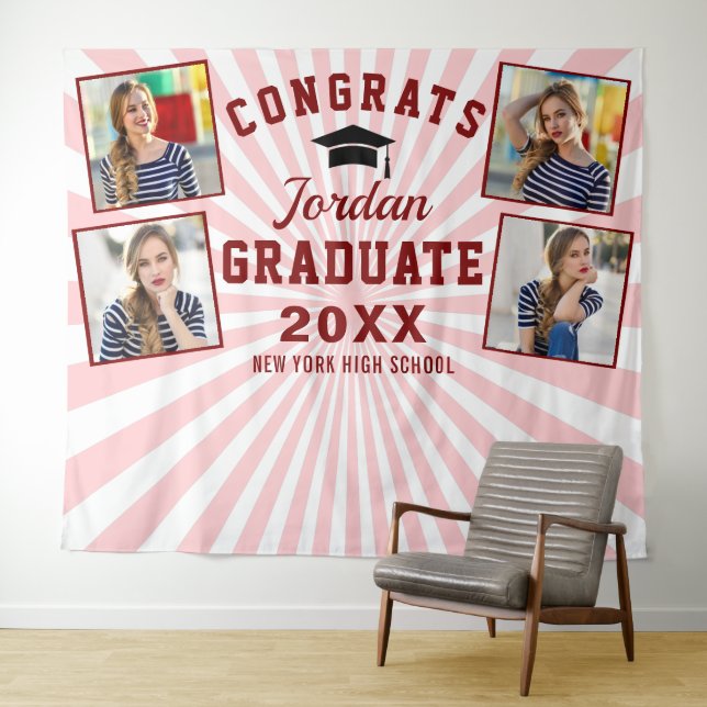 Modern Pink Red Graduation 4 Photo Booth Backdrop (In Situ (Horizontal))