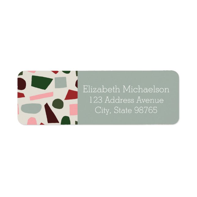 Modern Pink Red Green Abstract Geometric  Pattern Label (Front)
