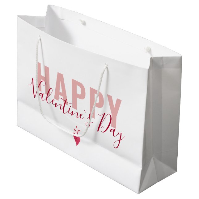 Modern Pink Red Happy Valentine`s Day Script Large Gift Bag (Front Angled)
