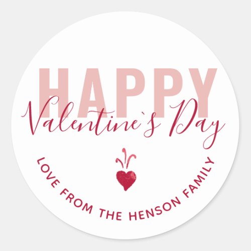 Modern Pink Red Heart Happy Valentines Day Script Classic Round Sticker