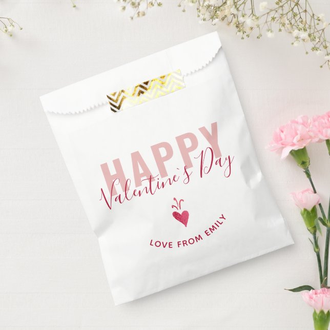 Modern Pink Red Heart Happy Valentine`s Day Script Favor Bag (Sealed)