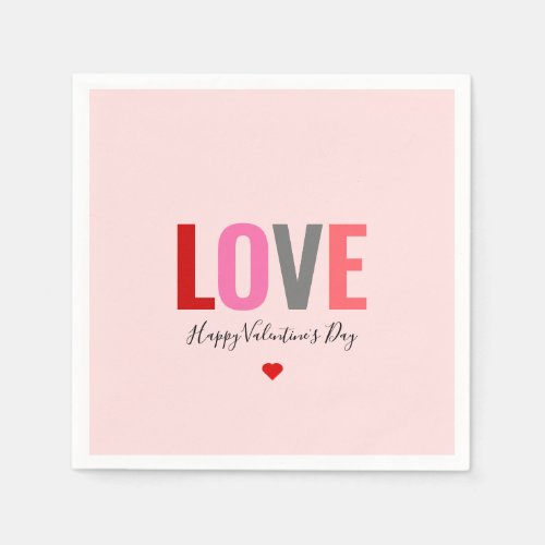 Modern Pink Red Heart Valentines Day Party Paper Napkins