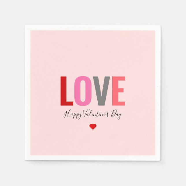 Modern Pink Red Heart Valentines Day Party Paper Napkins (Front)