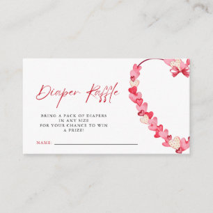 Modern Pink Red Hearts Baby Shower Diaper Raffle Enclosure Card
