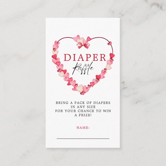 Modern Pink Red Hearts Baby Shower Diaper Raffle Enclosure Card (Front)