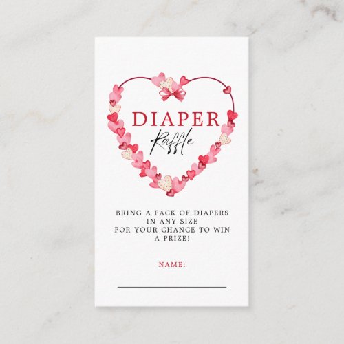 Modern Pink Red Hearts Baby Shower Diaper Raffle Enclosure Card