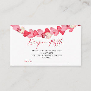 Modern Pink Red Hearts Baby Shower Diaper Raffle Enclosure Card