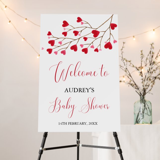 Modern Pink Red Hearts Baby Shower  Foam Board (In Situ (Stand))