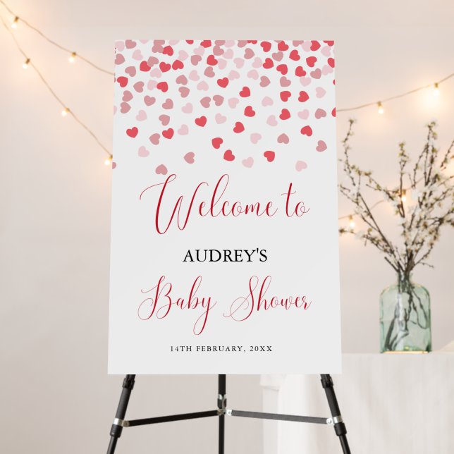 Modern Pink Red Hearts Baby Shower  Foam Board (In Situ (Stand))