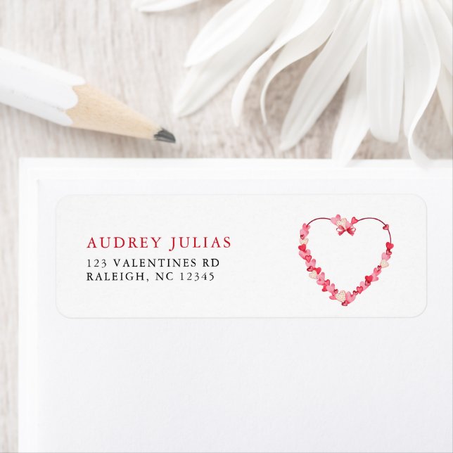 Modern Pink Red Hearts Baby Shower Return Address Label (Insitu)