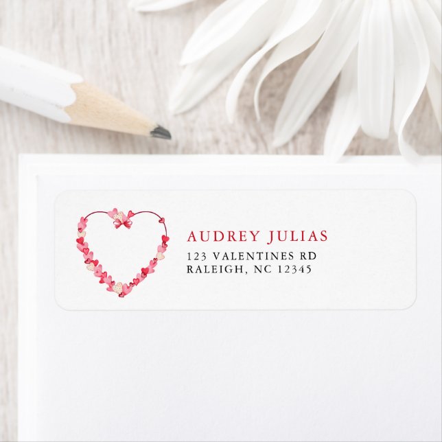 Modern Pink Red Hearts Baby Shower Return Address Label (Insitu)
