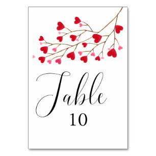 Modern Pink Red Hearts Baby Shower Table Number