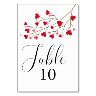 Modern Pink Red Hearts Baby Shower Table Number