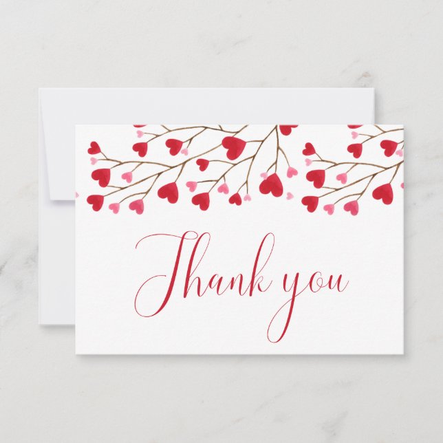 Modern Pink Red Hearts Baby Shower  Thank You Card (Front)