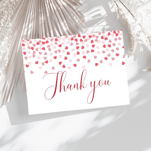 Modern Pink Red Hearts Baby Shower  Thank You Card