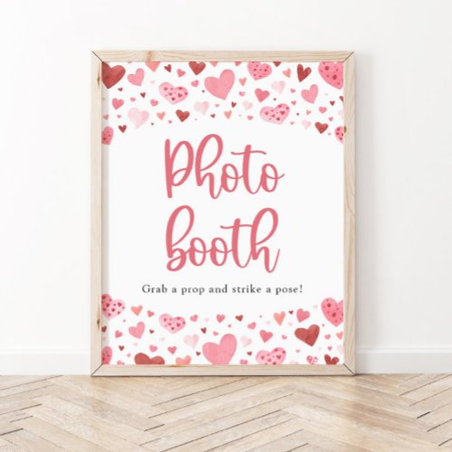 Modern Pink Red Hearts Valentine Photo Booth Sign