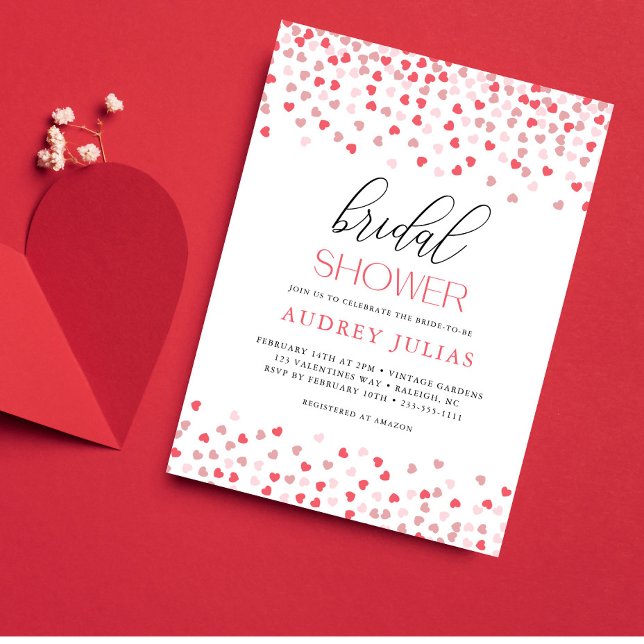 Modern  Pink Red Hearts Valentines Bridal Shower Invitation (Creator Uploaded)