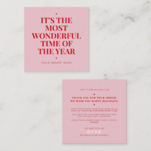 Modern pink red holiday business thank you square business card
