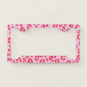 Modern pink red leopard spots pattern illustration license plate frame