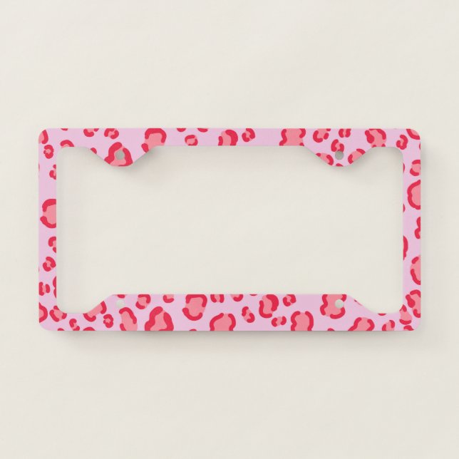 Modern pink red leopard spots pattern illustration license plate frame (Front)