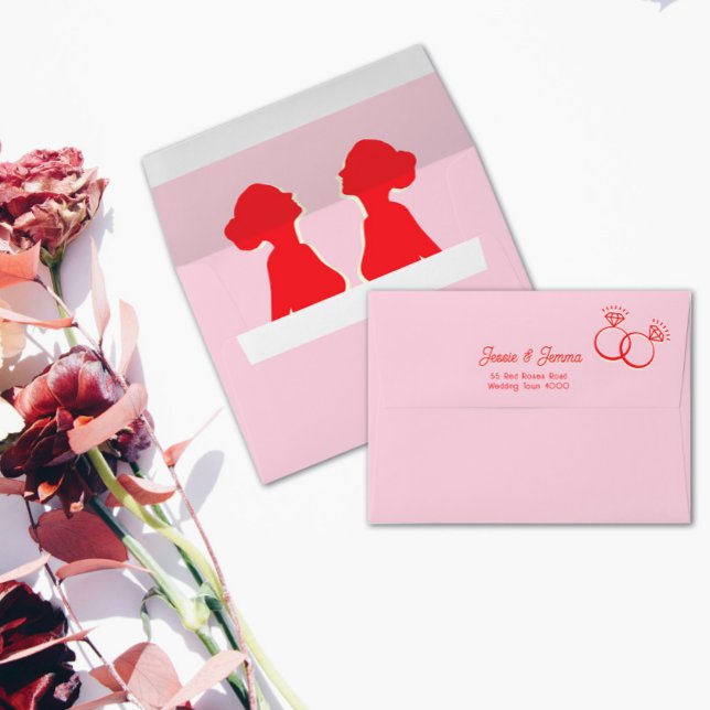Modern Pink & Red Lesbian Wedding  Envelope (Creator Uploaded)
